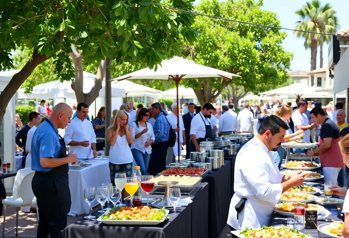 Guests enjoying gourmet food and drinks at the Newport Beach Relish event.