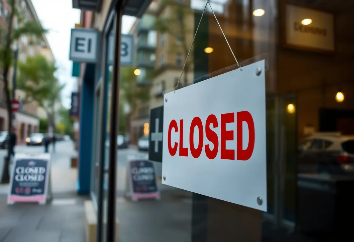 Closed sign on a storefront of Republic National Distributing