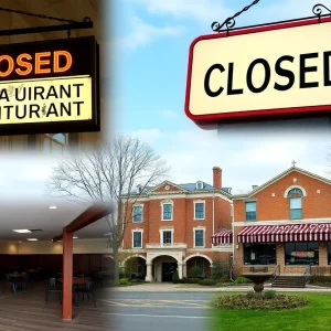 A collage depicting closed restaurant signs in Orange County.