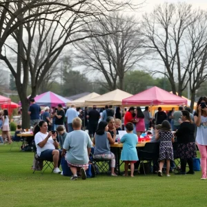 Community celebration at a park during Juneteenth Festival with a subdued atmosphere.