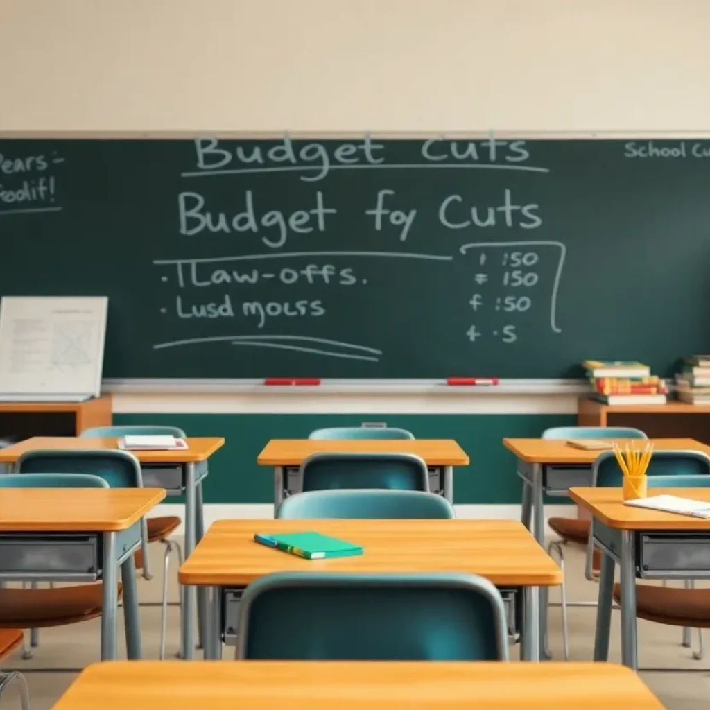 Empty classroom reflecting school layoffs and budget cuts