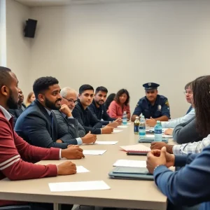 Community members discussing police oversight issues