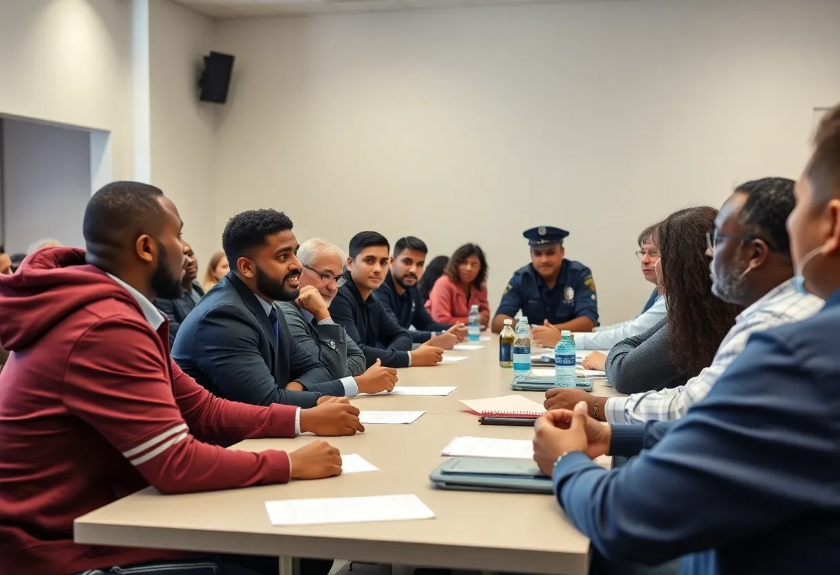 Community members discussing police oversight issues