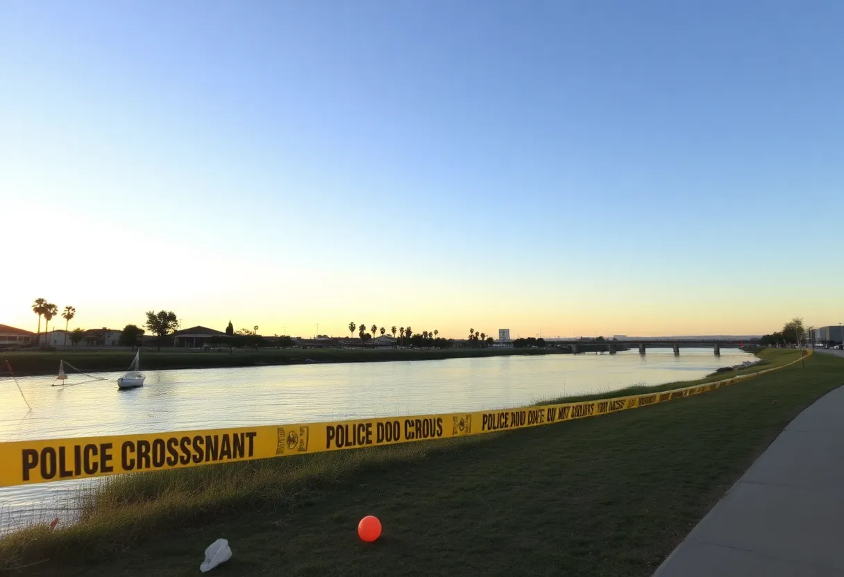 Police investigation scene by the Santa Ana riverbank