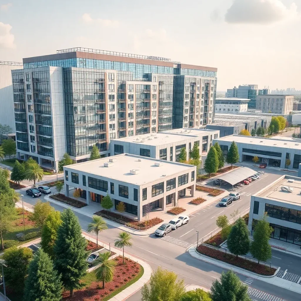 Illustration of the South Coast Technology Center and Plaza Village redevelopment in Costa Mesa.