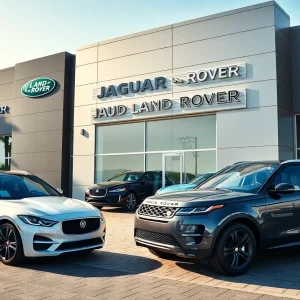Exterior of a Jaguar Land Rover dealership in California