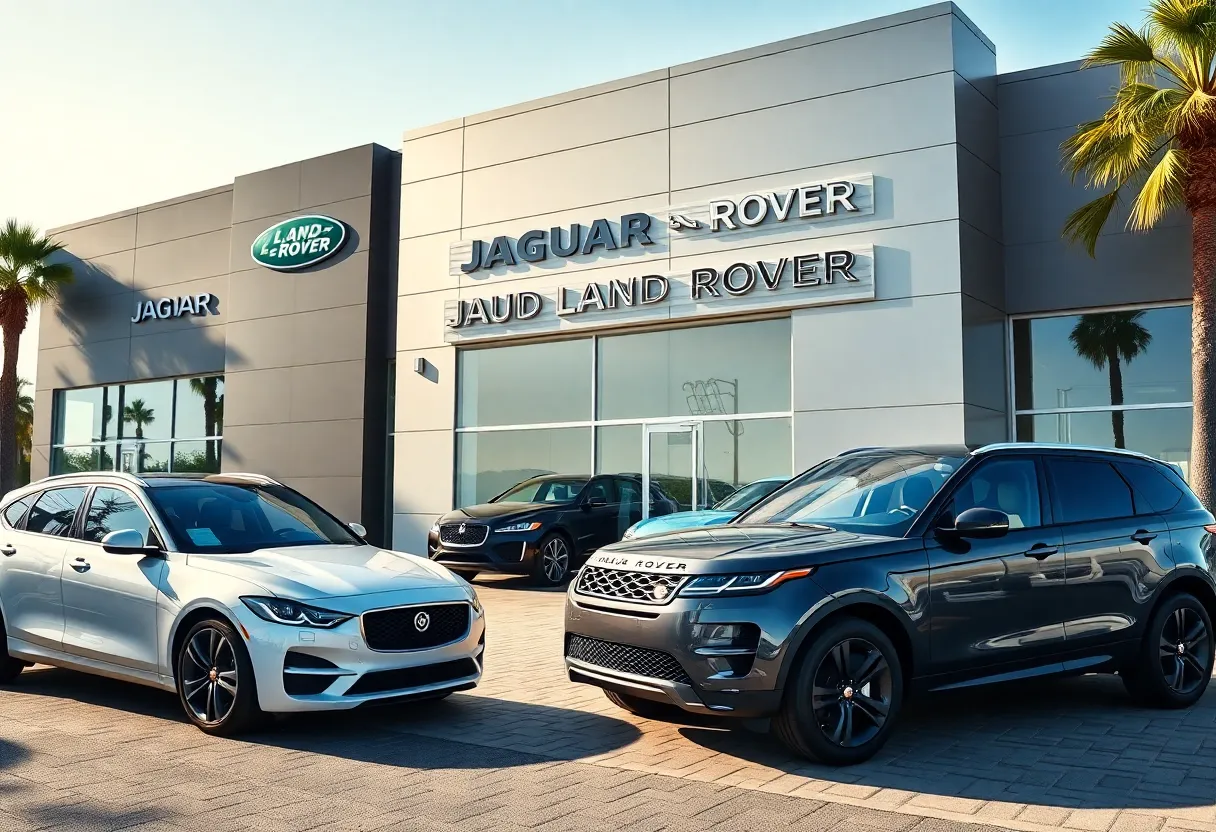 Exterior of a Jaguar Land Rover dealership in California