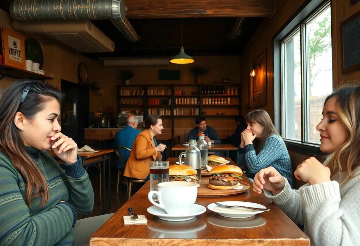 Interior of Steadfast Cafe showcasing patrons enjoying their meals.