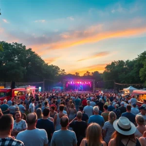 Concert crowd enjoying live music in Irvine park