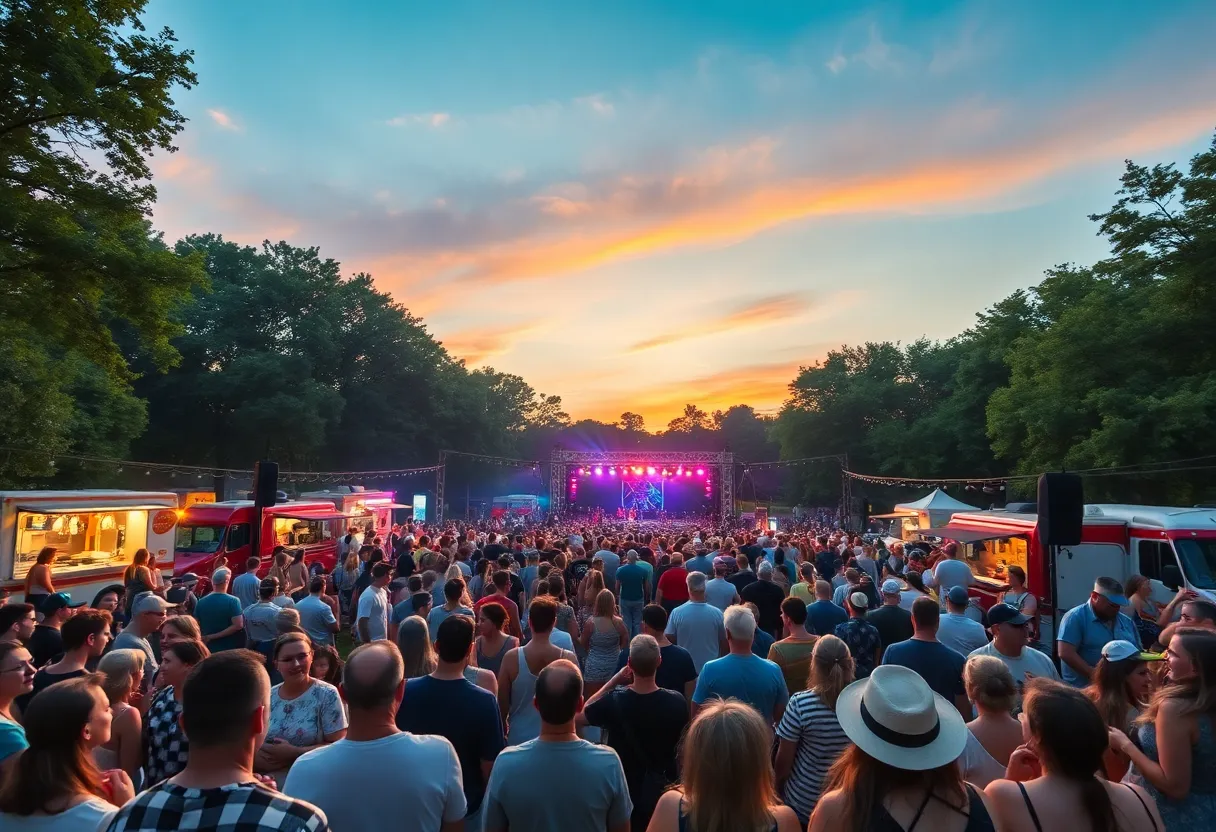 Concert crowd enjoying live music in Irvine park