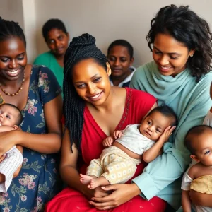 Young mothers with infants in a supportive environment