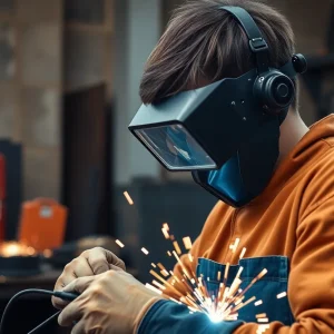 Post A Job In Costa Mesa Ca A teenager working on a welding project with protective gear in a workshop