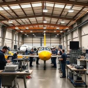 Submit A Wedding Announcement Engineers working in a Southern California aerospace workshop