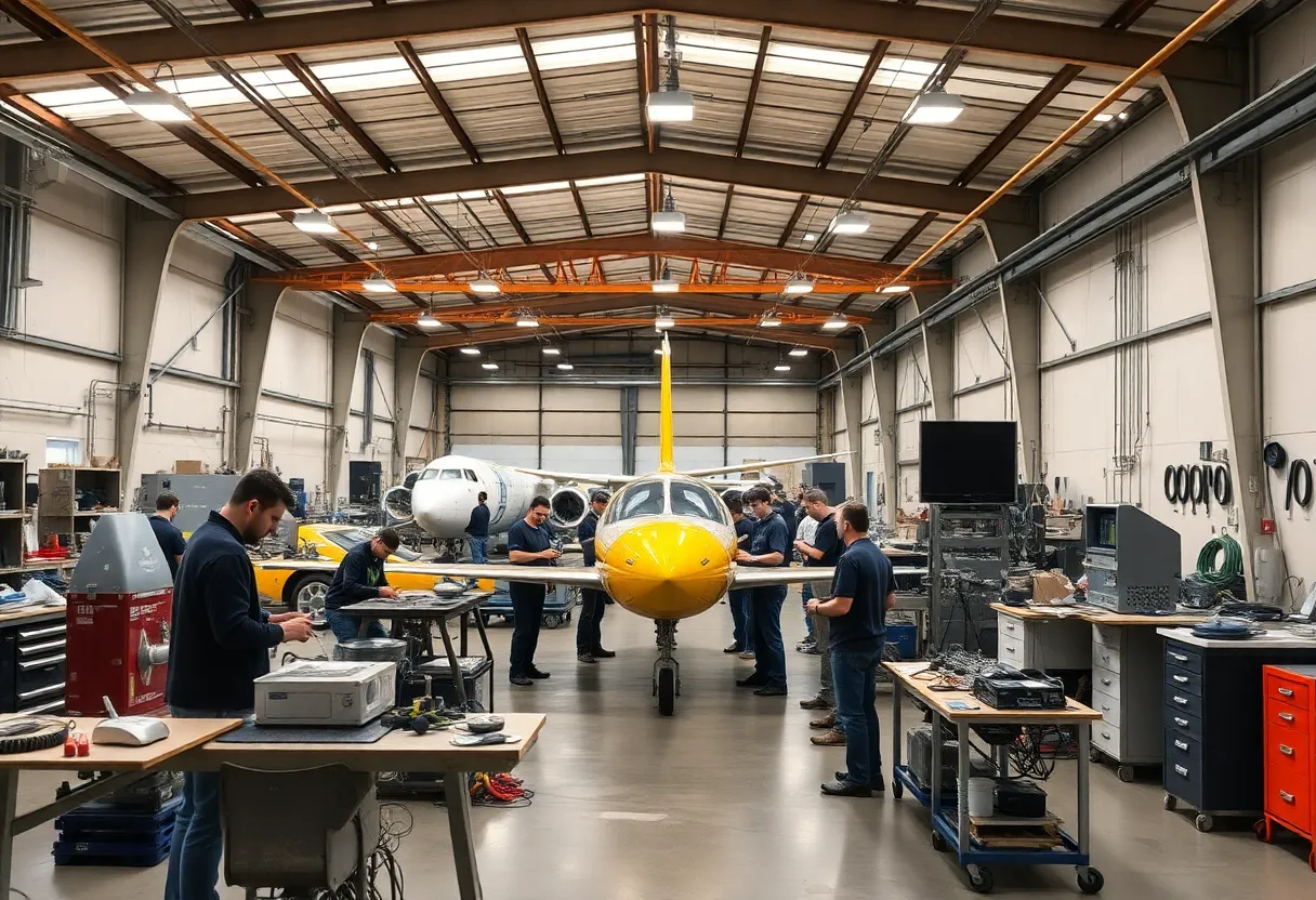 Engineers working in a Southern California aerospace workshop