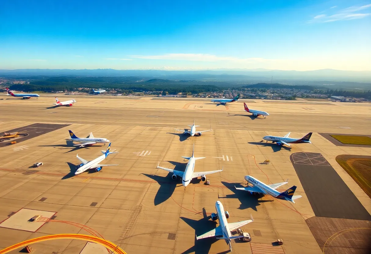 Alaska Airlines planes at an airport with scenic landscapes