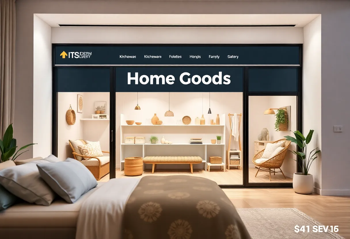Visual representation of an online home goods shopping site with various products