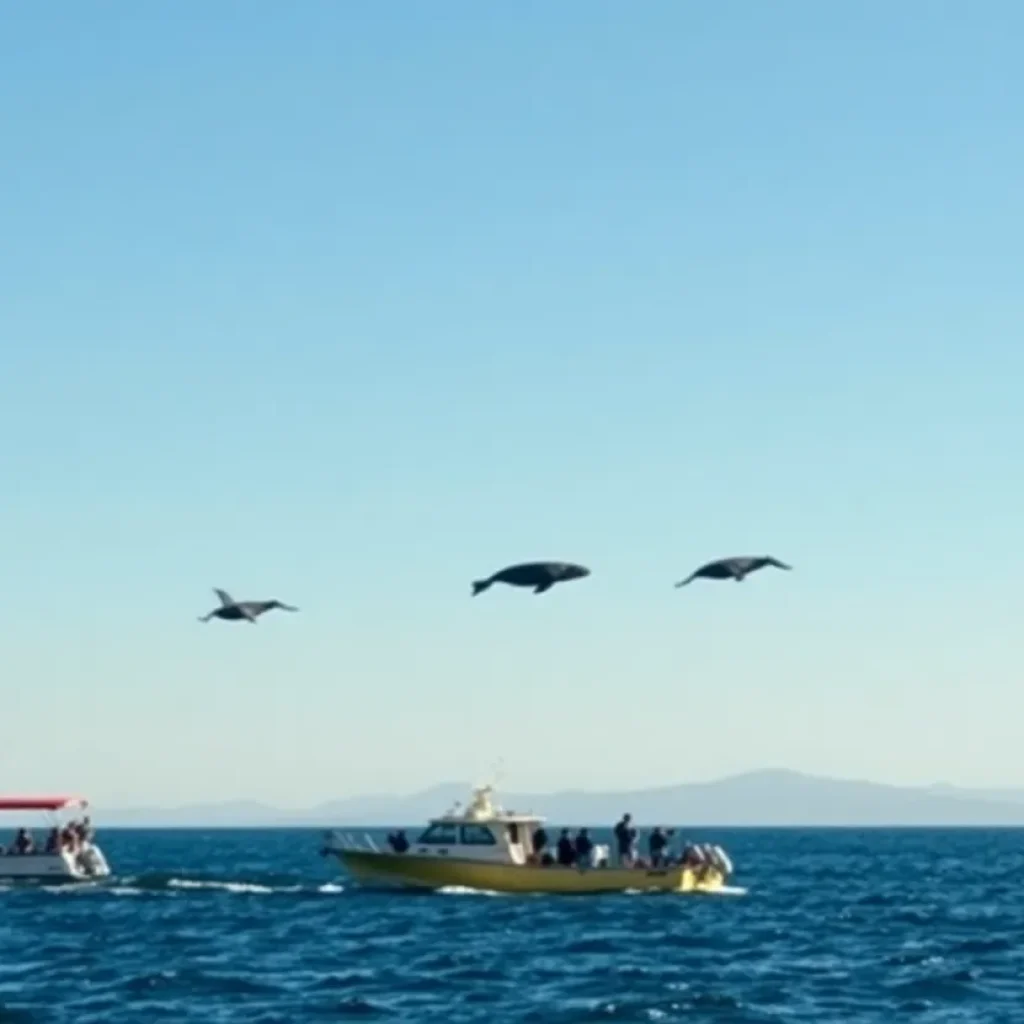 Blue whales swimming off the coast of Dana Point, California