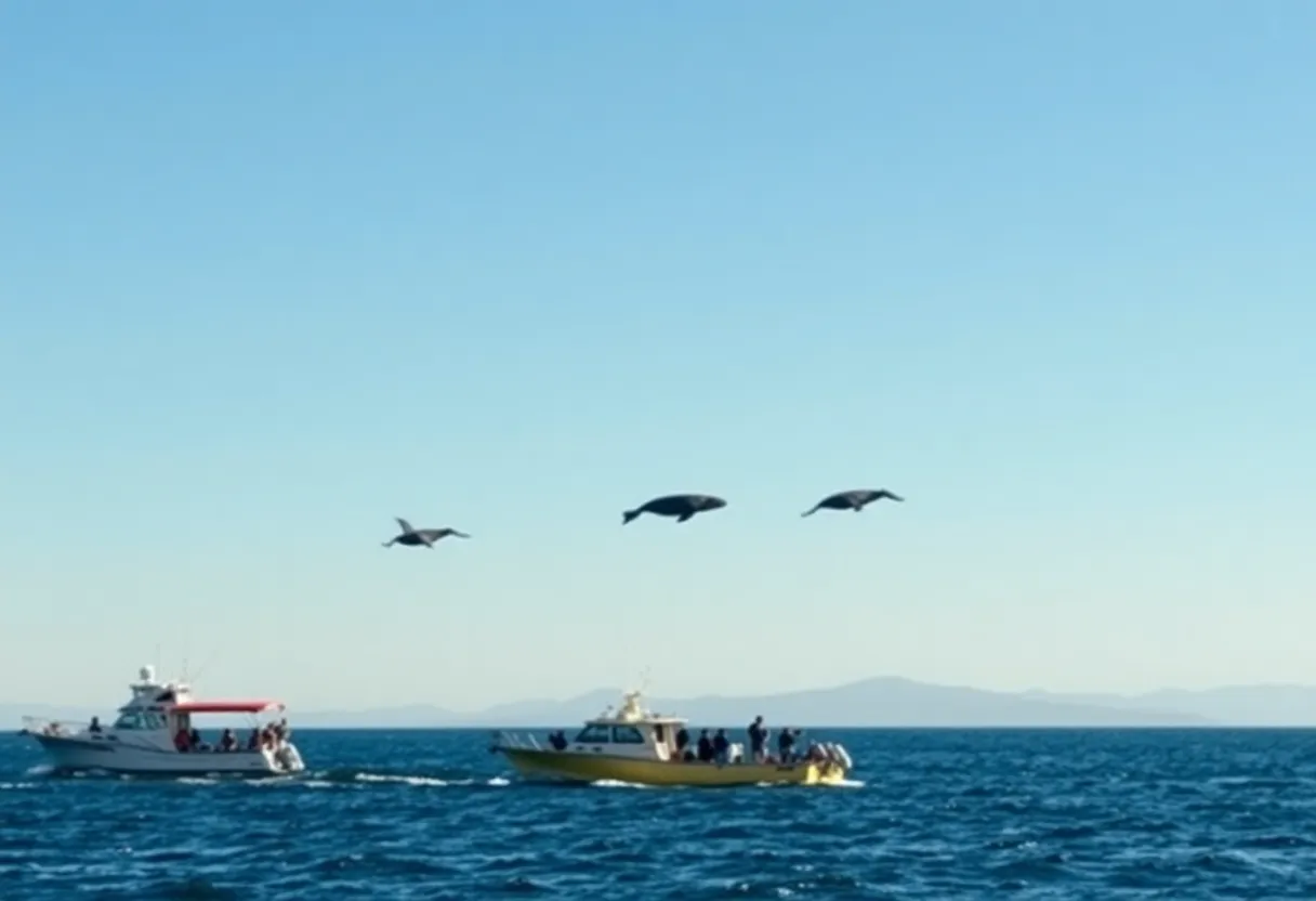 Blue whales swimming off the coast of Dana Point, California