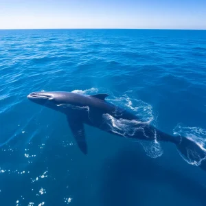 Blue whales swimming off Laguna Beach coast