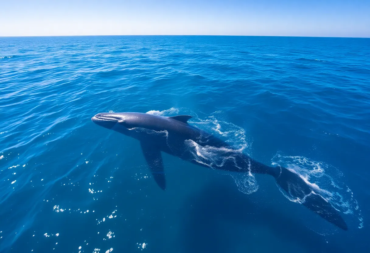 Blue whales swimming off Laguna Beach coast