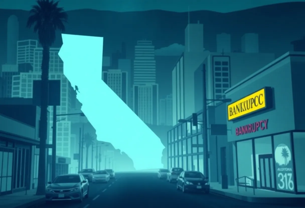 Visual depiction of California businesses facing bankruptcy