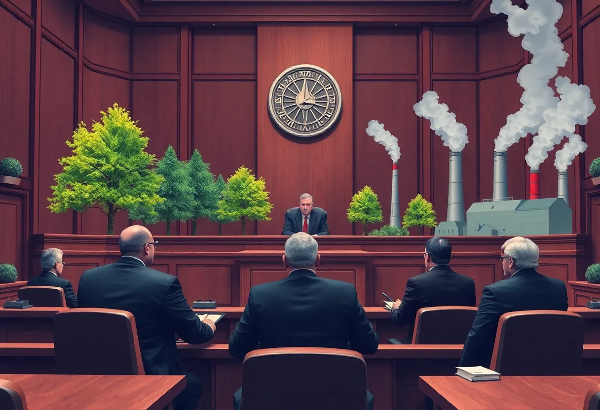Courtroom scene related to climate disclosure laws