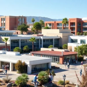 California community college campus bustling with students