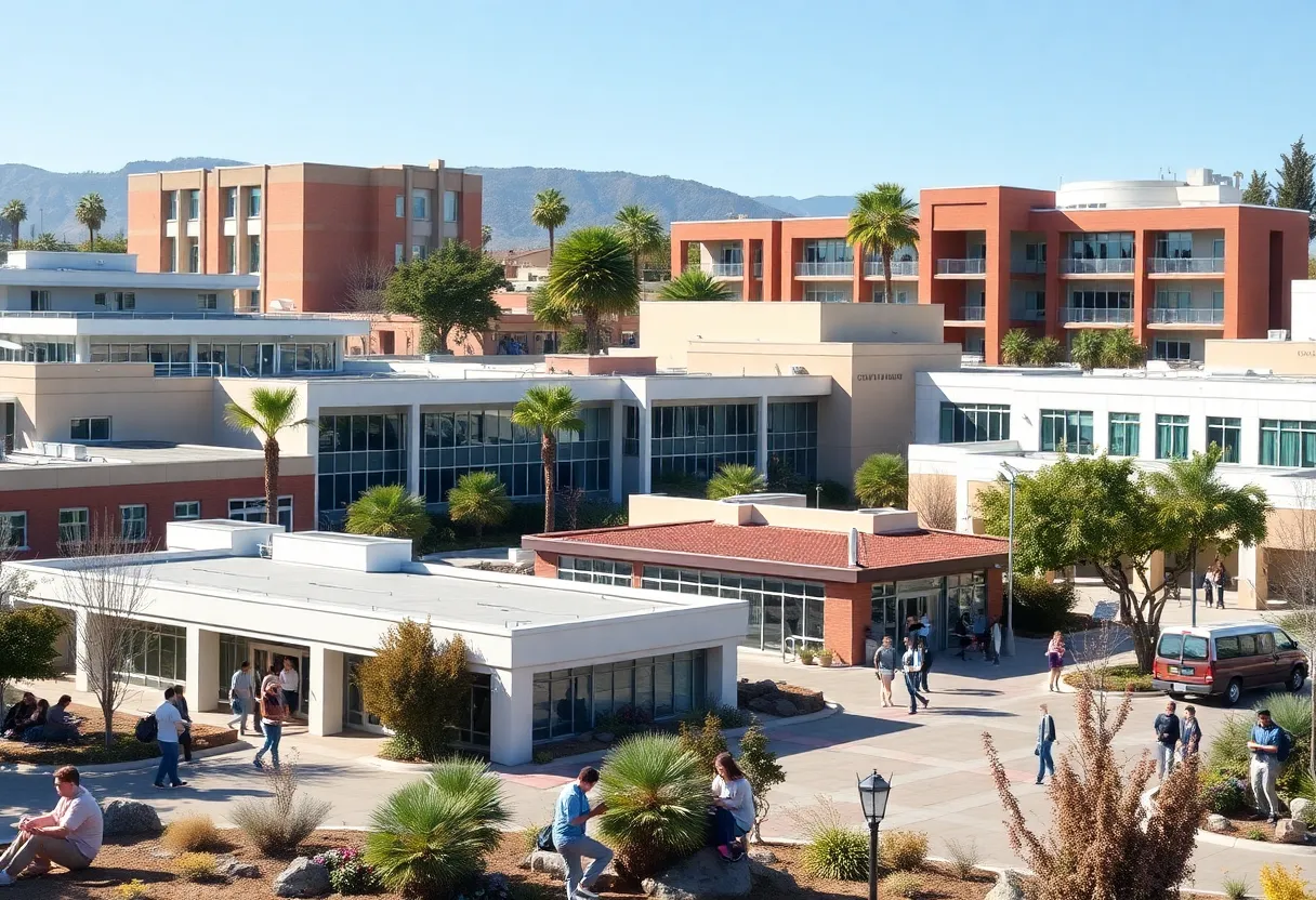 California community college campus bustling with students