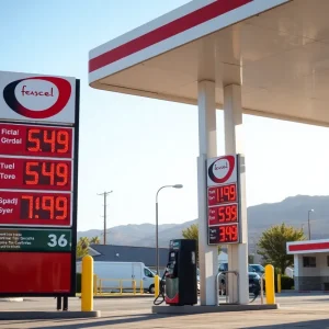 Gas station in California displaying high fuel prices