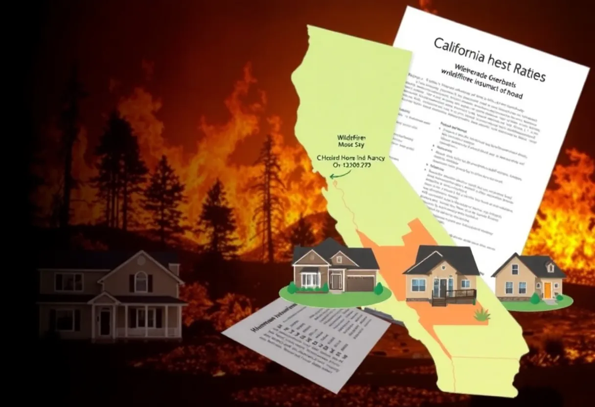 Illustration of home insurance impacts due to wildfire risks in California