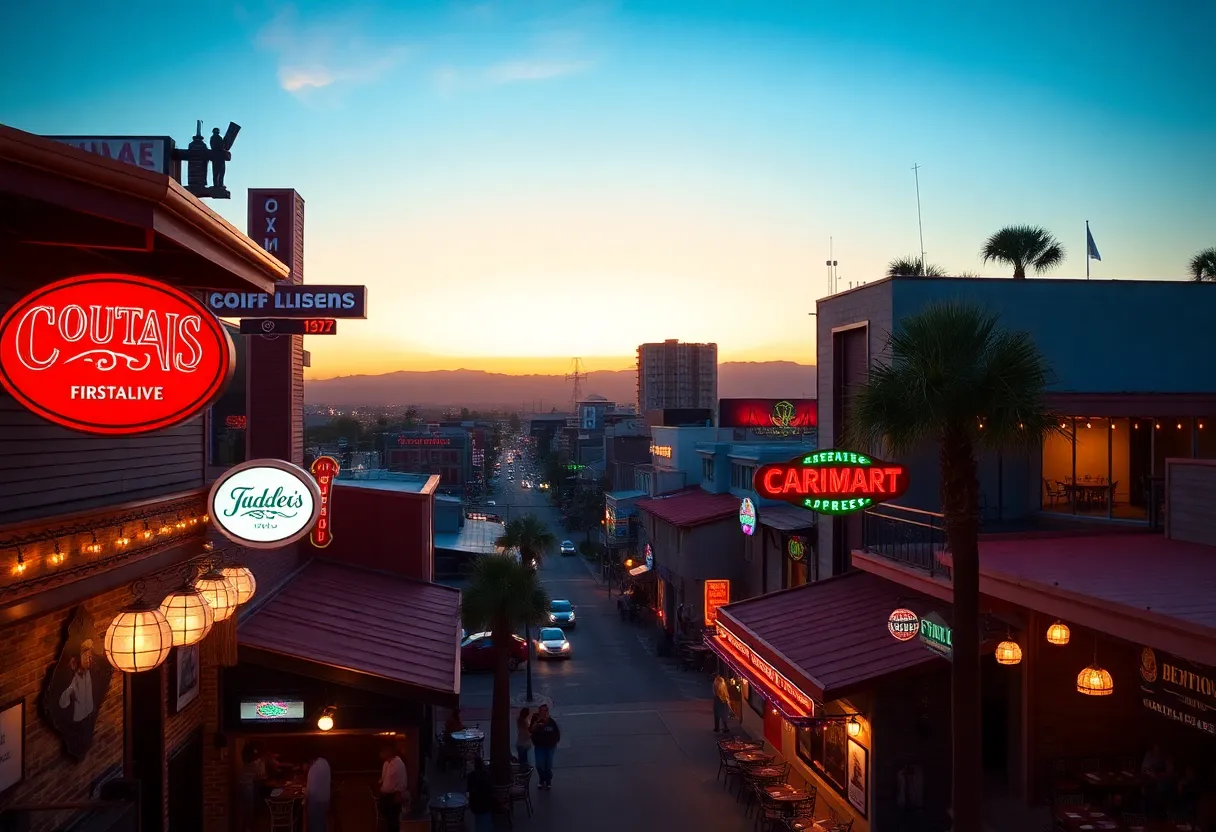 California cityscape showcasing nightlife and liquor license signs