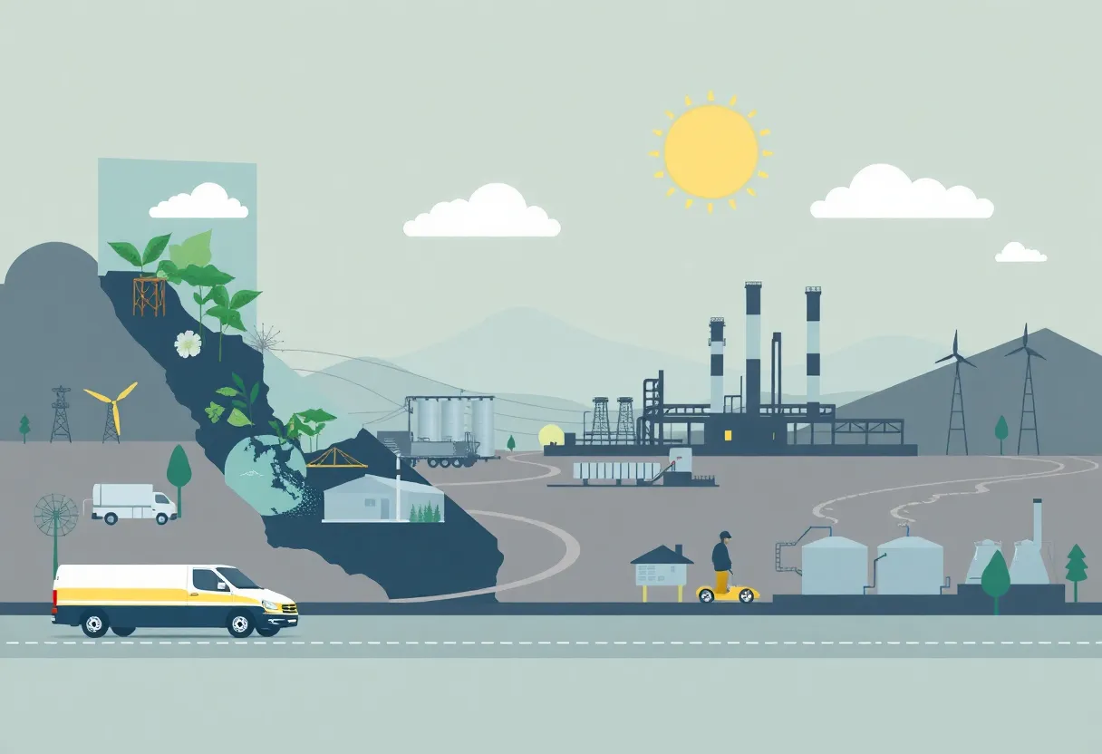 View of California's oil refineries with a focus on energy supply and transition to non-fossil fuels.