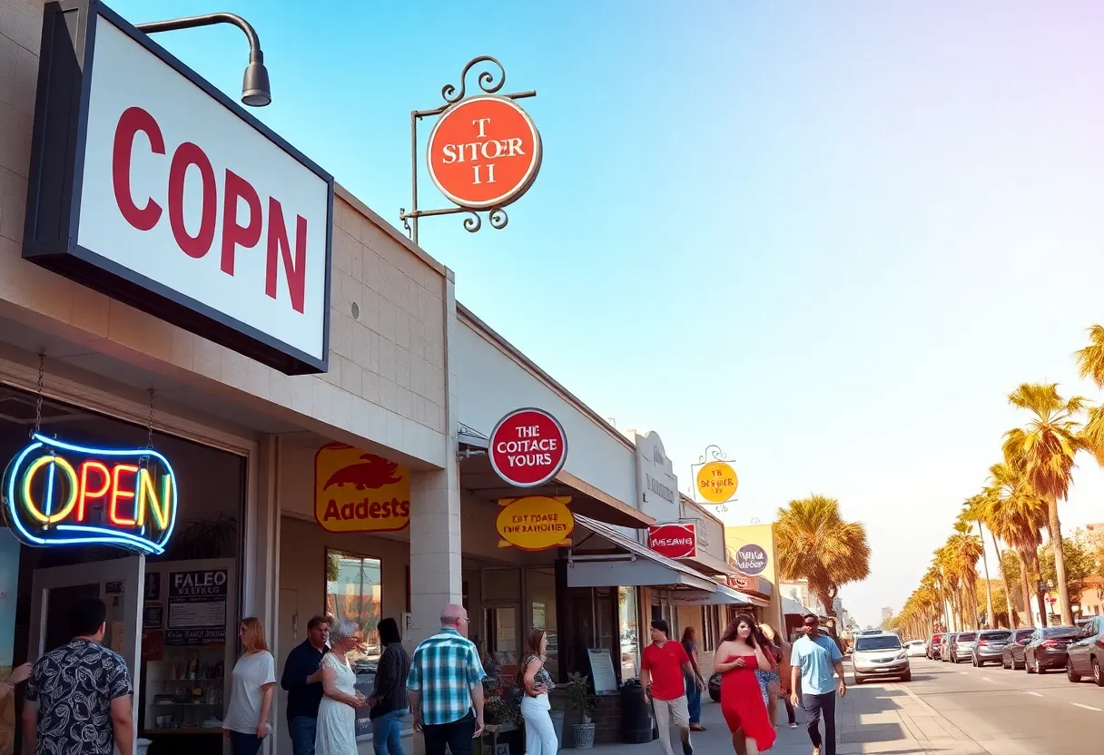 Bustling California small business street scene