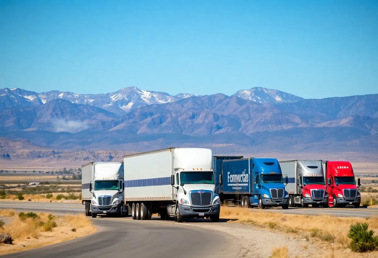 Trucks in California representing the lawsuit against ACT mandate