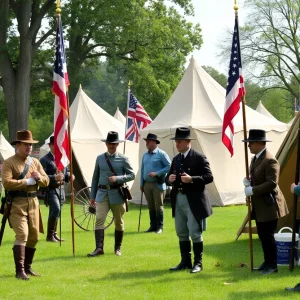 Civil War reenactment at Huntington Beach with soldiers and tents
