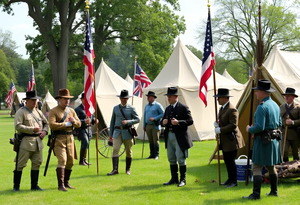Civil War reenactment at Huntington Beach with soldiers and tents