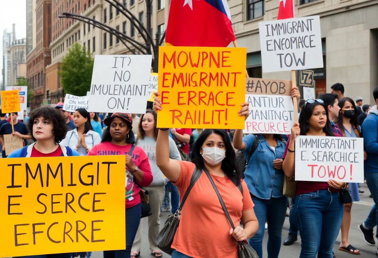 Community members protesting against ICE raids in Southern California