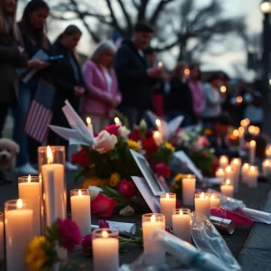 Vigil for a teenage girl with candles and flowers