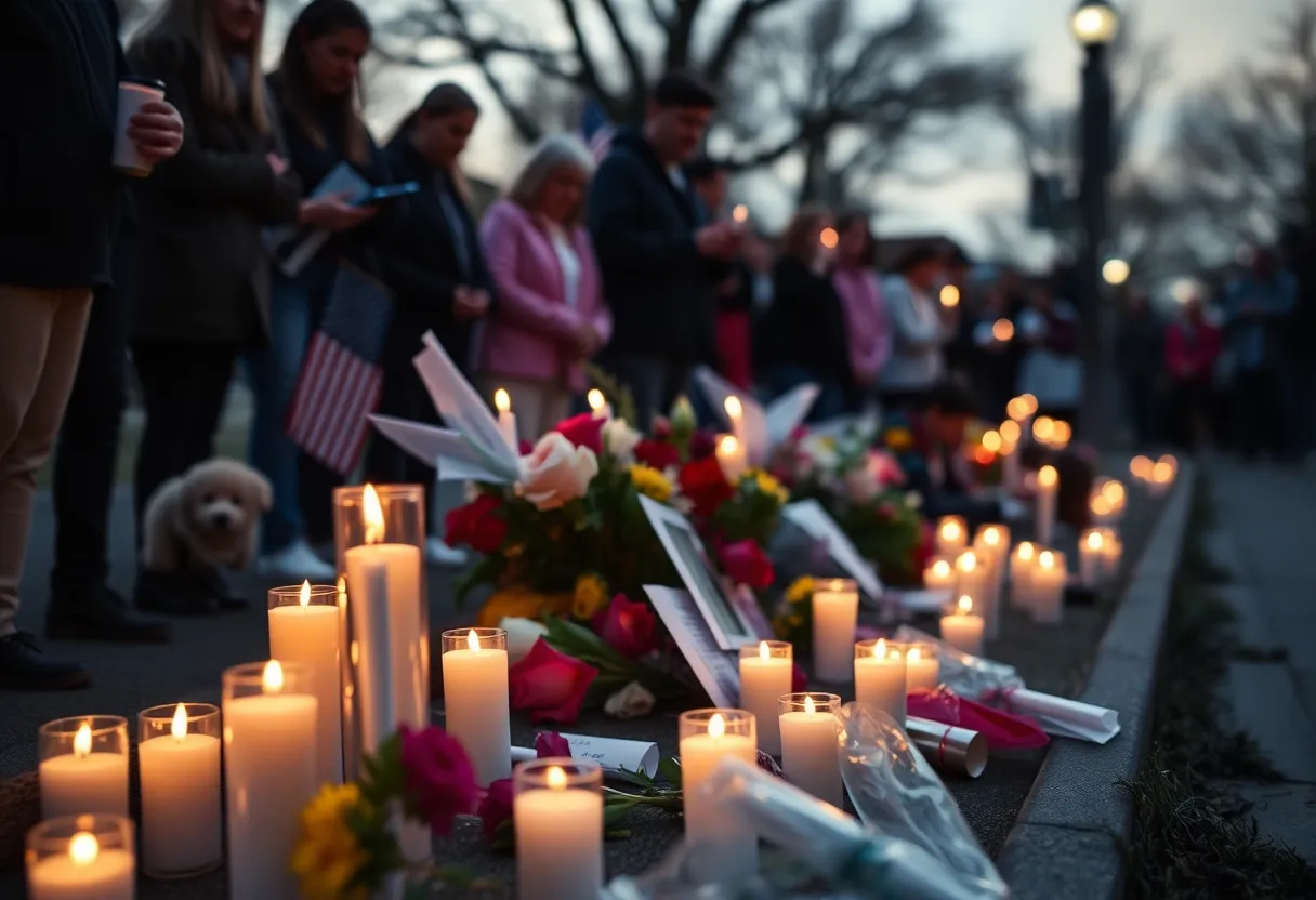 Vigil for a teenage girl with candles and flowers