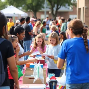 Families enjoying the Costa Mesa back-to-school expo with various vendors and activities.