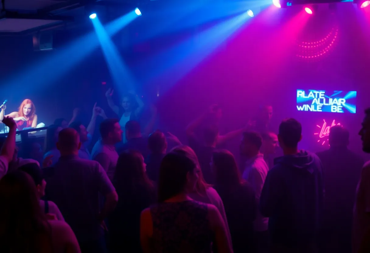 Crowded nightclub with dancing patrons in a tense environment
