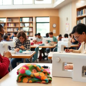 Participants engaged in a sewing class at Costa Mesa Library