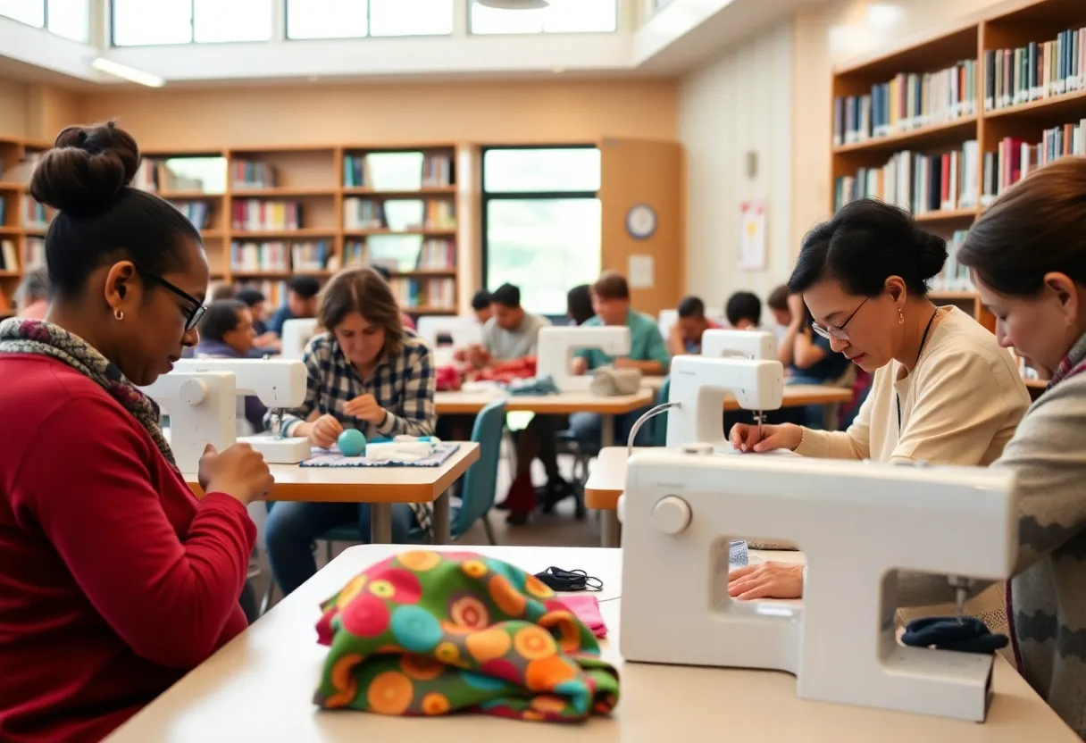 Participants engaged in a sewing class at Costa Mesa Library