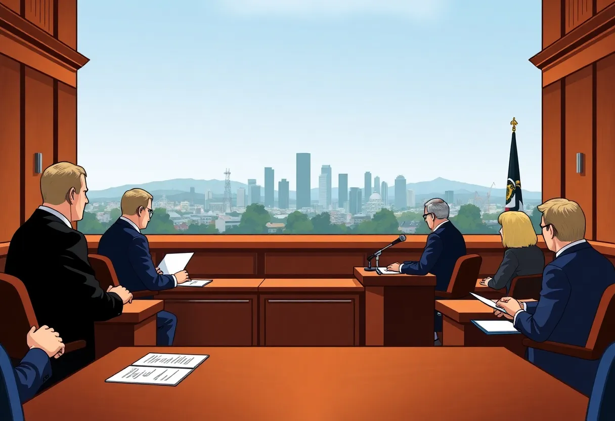 Courtroom scene about California emissions reporting laws