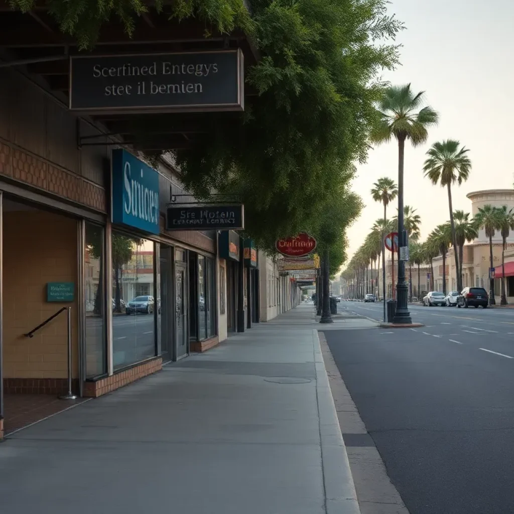 Deserted street in downtown California highlighting economic struggles due to immigration raids.