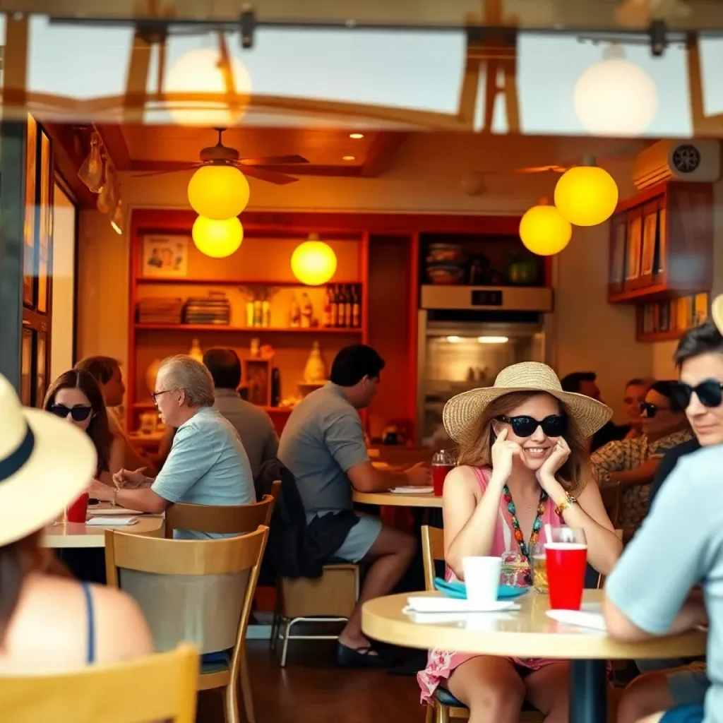 Customers dining at El Pollo Loco during summer heat