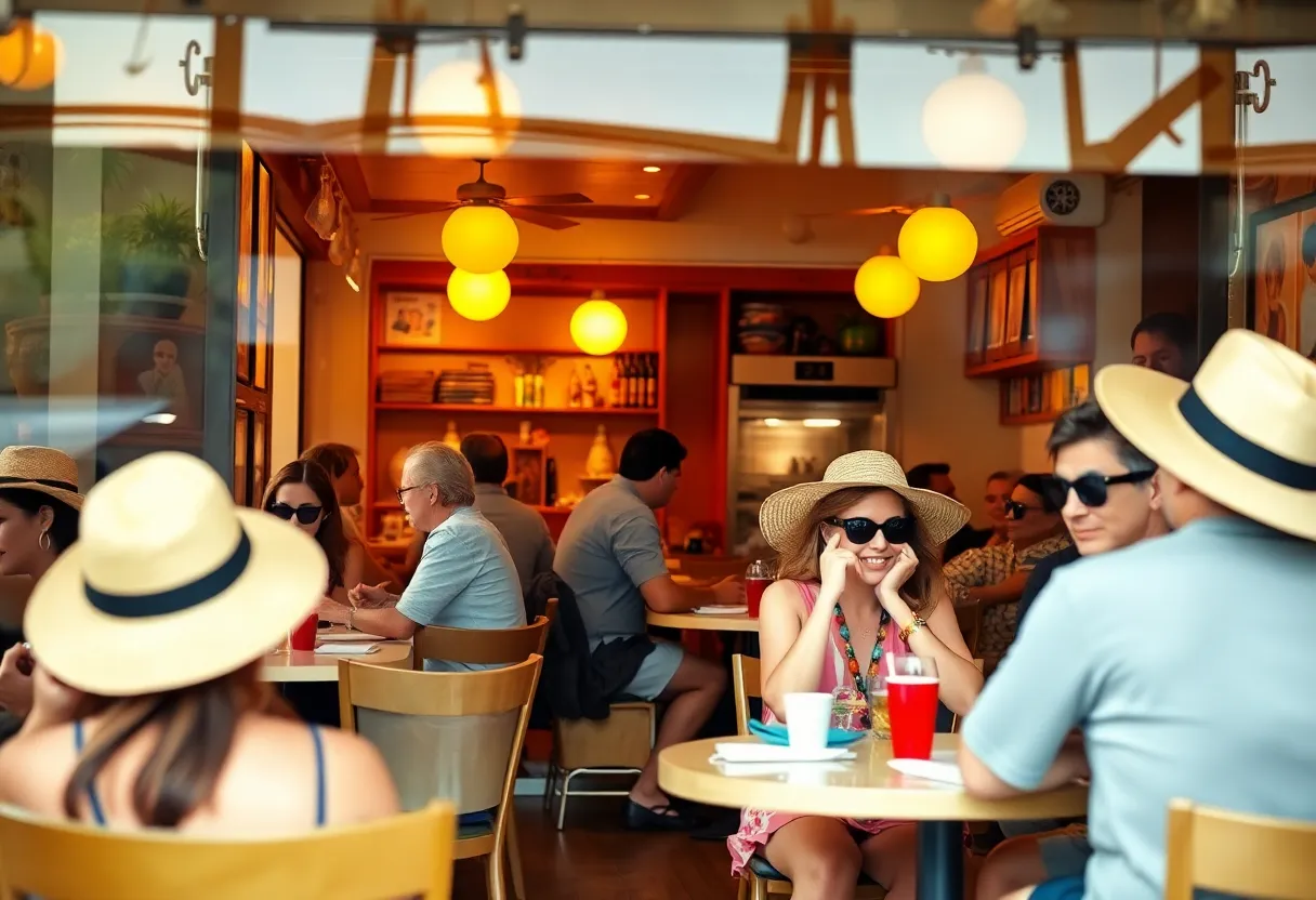 Customers dining at El Pollo Loco during summer heat