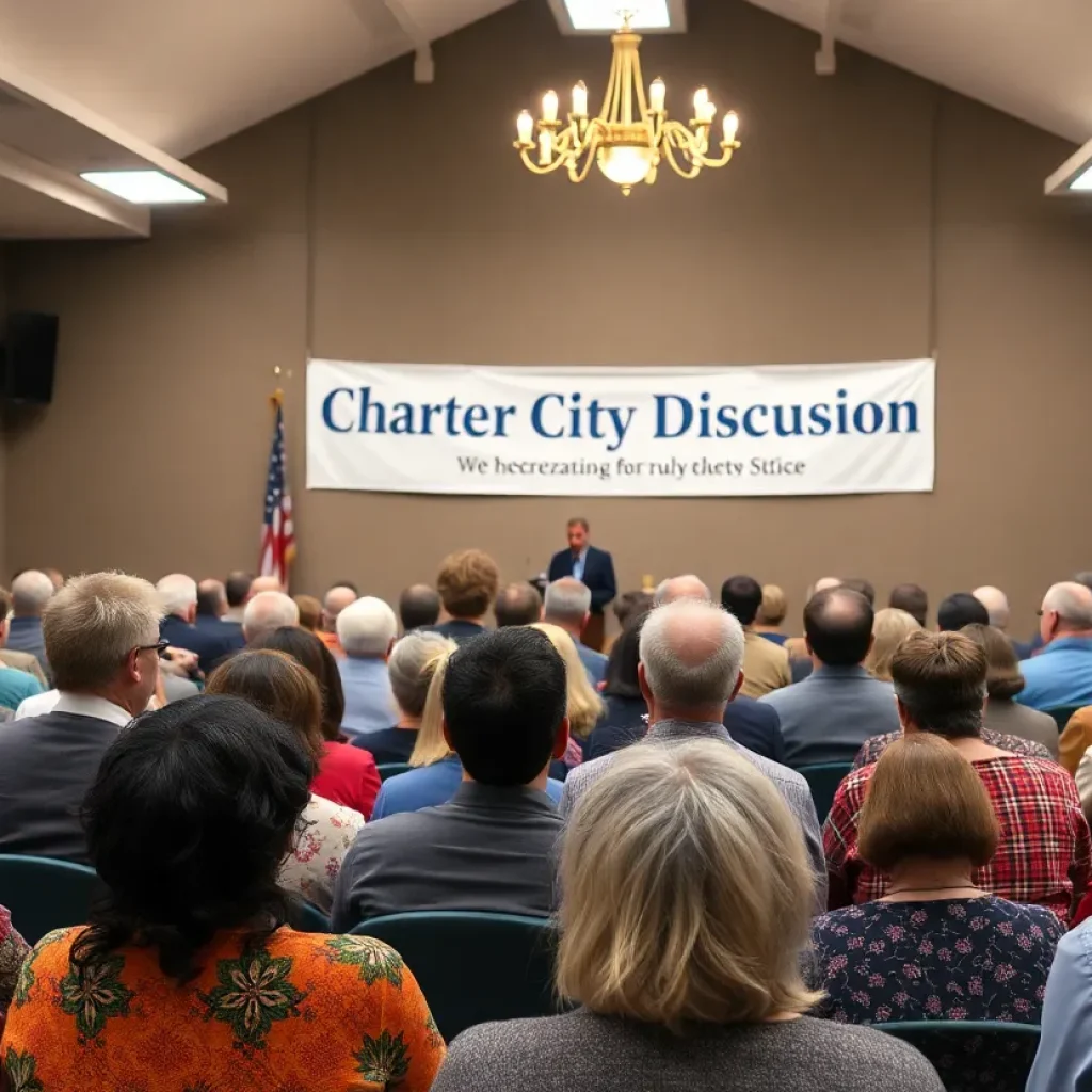 Residents participating in a Fountain Valley town hall meeting about charter city status