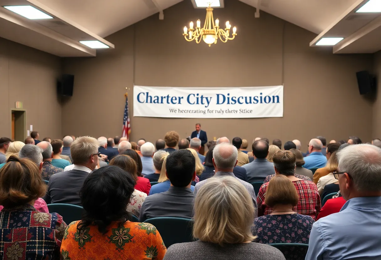 Residents participating in a Fountain Valley town hall meeting about charter city status