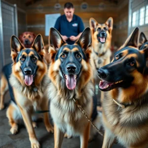 Playful German Shepherds at a rescue shelter